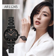 Emporio Armani Gianni T Bar Black Dial Black Steel Strap Watch For Women - AR11245