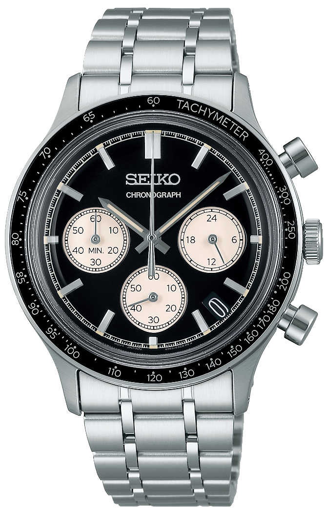 Seiko 5 Sport Chronograph Black Dial Silver Steel Strap Watch for Men - SSB479P1