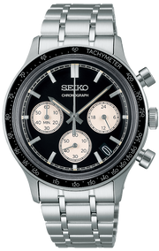 Seiko 5 Sport Chronograph Black Dial Silver Steel Strap Watch for Men - SSB479P1