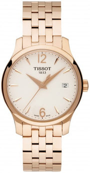 Tissot T Classic Tradition Lady White Dial Rose Gold Steel Strap Watch for Women - T063.210.33.037.00