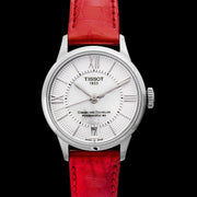 Tissot Chemin Des Tourelles Automatic Mother of Pearl White Dial Red Leather Strap Watch For Women - T099.207.16.118.00