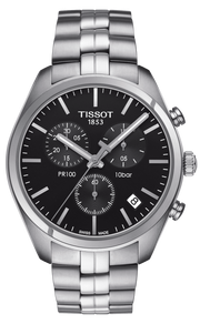 Tissot T Classic PR 100 Chronograph Black Dial Silver Steel Strap Watch for Men - T101.417.11.051.00