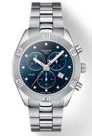 Tissot PR 100 Sport Chic Chronograph Diamonds Blue Dial Silver Steel Strap Watch for Women - T101.917.11.046.00