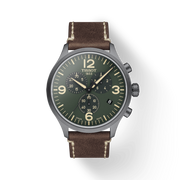 Tissot T Sport Chrono XL Green Dial Brown Leather Strap Watch For Men - T116.617.36.097.00