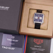 Tag Heuer Monaco Automatic Chronograph Blue Dial Black Leather Strap Watch for Men - CAW211P.FC6356