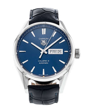 Tag Heuer Carrera Calibre 5 Automatic Blue Dial Blue Leather Strap Watch for Men - WAR201E.FC6292