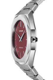 D1 Milano Ultra Thin Bordeaux Red Dial Silver Steel Strap Watch for Unisex - D1-UTBJ11