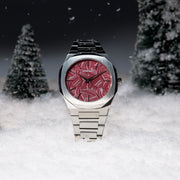 D1 Milano Ultra Thin Barn Red Dial Silver Steel Strap Watch for Men - D1-UTBJ33
