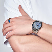D1 Milano Ultra Thin Olympic Blue Dial Silver Steel Strap Watch for Men - D1-UTBJ35