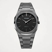 D1 Milano Ultra Thin Re-Gun Black Dial Gray Steel Strap Watch for Men - D1-UTBJ41