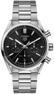 Tag Heuer Carrera Chronograph Black Dial Silver Steel Strap Watch for Men - CBN2010.BA0642