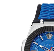 Versace Chain Reaction Blue Dial Two Tone Leather Strap Watch for Men - VEDY00119