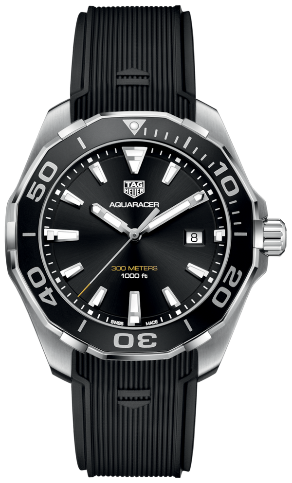 Tag Heuer Aquaracer Quartz Black Dial Black Rubber Strap Watch for Men - WAY101A.FT6141