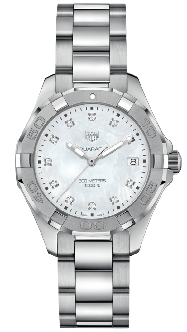 Tag Heuer Aquaracer Diamonds Mother of Pearl Dial Silver Steel Strap Watch for Women - WBD131B.BA0748