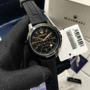 Maserati Successo Black Dial Black Rubber Strap Watch For Men - R8871621011