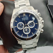 Hugo Boss Ikon Chronograph Blue Dial Silver Steel Strap Watch for Men - 1512963