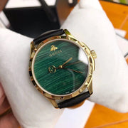 Gucci Le Marche Des Merveilles Quartz Green Dial Black Leather Strap Watch For Women - YA126463