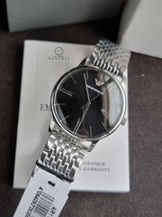 Emporio Armani Minimalist Black Dial Silver Steel Strap Watch for Men - AR11600