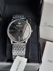Emporio Armani Minimalist Black Dial Silver Steel Strap Watch for Men - AR11600