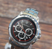 Maserati Successo Chronograph Black Dial Silver Steel Strap Watch For Men - R8873621009