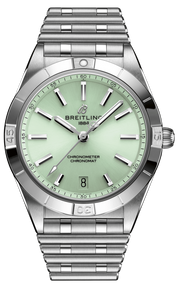 Breitling Chronomat Automatic 36 Green Dial Silver Steel Strap Watch for Women - A10380101L1A1