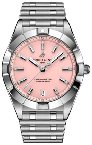 Breitling Chronomat 32 Diamonds Pink Dial Silver Steel Strap Watch for Women - A77310101K1A1
