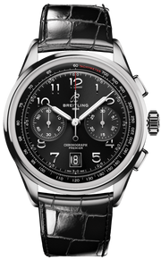 Breitling Premier B01 Chronograph 42 Black Dial Black Leather Strap Watch for Men - AB0145221B1P1