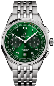 Breitling Premier B01 Chronograph 42 Green Dial Silver Steel Strap Watch for Men - AB0145371L1A1