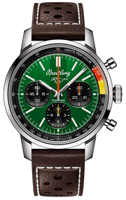 Breitling Top Time B01 Ford Mustang Green Dial Brown Leather Strap Watch for Men - AB01762A1L1X1
