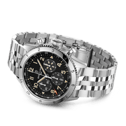 Breitling Super Avi B04 Chronograph GMT 46 P-51 Mustang Black Dial Silver Steel Strap Watch for Men - AB04453A1B1A1