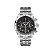 Breitling Super Avi B04 Chronograph GMT 46 P-51 Mustang Black Dial Silver Steel Strap Watch for Men - AB04453A1B1A1