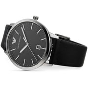 Emporio Armani Ruggero Black Dial Black Leather Strap Watch for Men - AR11193