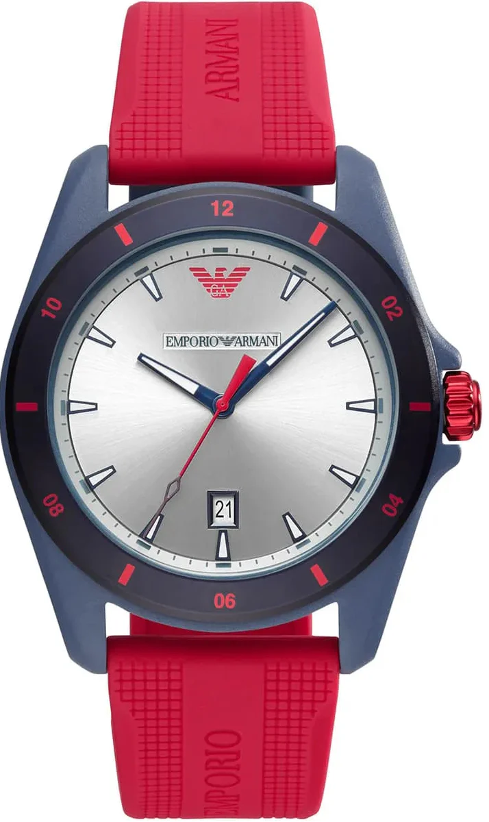 Emporio Armani Sigma Silver Dial Red Silicone Strap Watch for Men - AR11219