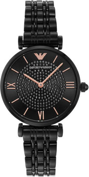 Emporio Armani Gianni T Bar Black Dial Black Steel Strap Watch For Women - AR11245