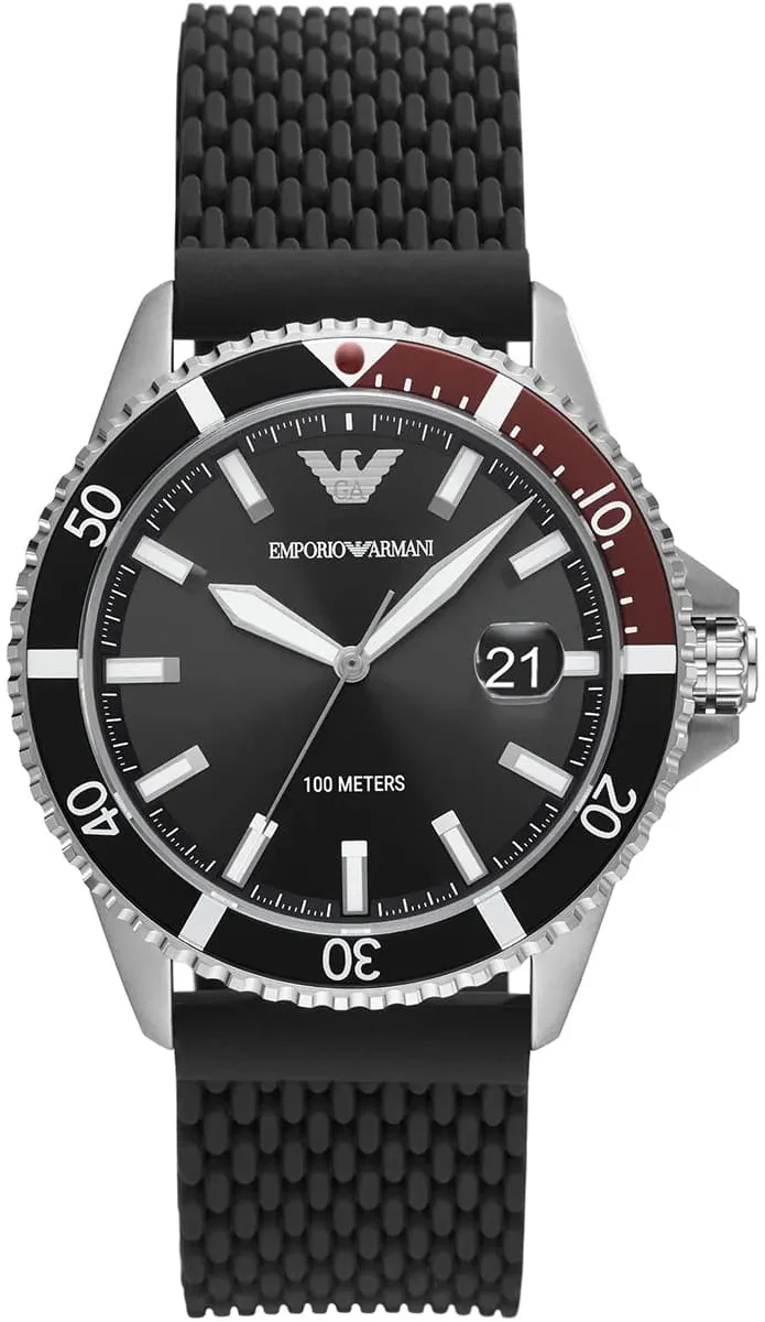Emporio Armani Diver Black Dial Black Silicon Strap Watch for Men - AR11341