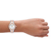 Emporio Armani Three Hand Mother of Pearl Dial Two Tone Steel Strap Watch For Women - AR11569