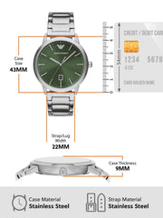 Emporio Armani Claudio Green Dial Silver Steel Strap Watch for Men - AR11575