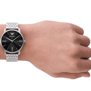 Emporio Armani Minimalist Black Dial Silver Steel Strap Watch for Men - AR11600