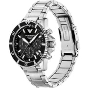 Emporio Armani World Explorer Black Dial Silver Steel Strap Watch for Men - AR11739