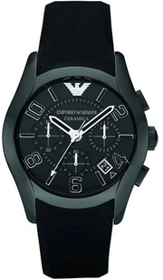 Emporio Armani Valente Large Chronograph Black Dial Black Silicone Strap Watch for Men - AR1430