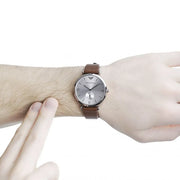 Emporio Armani Gianni Silver Dial Brown Leather Strap Watch for Men - AR1675
