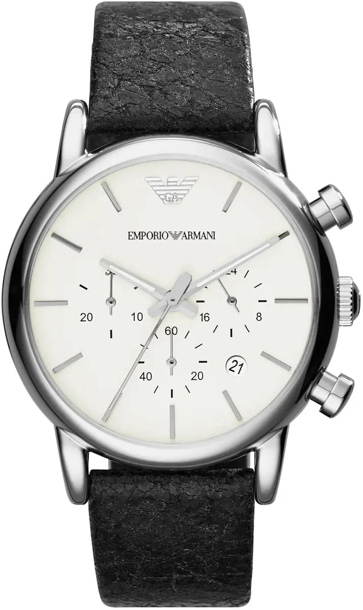 Emporio Armani Luigi Chronograph White Dial Black Leather Strap Watch for Men - AR1810