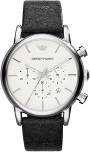Emporio Armani Luigi Chronograph White Dial Black Leather Strap Watch for Men - AR1810