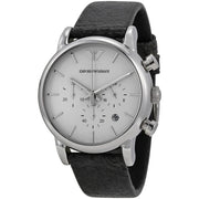 Emporio Armani Luigi Chronograph White Dial Black Leather Strap Watch for Men - AR1810
