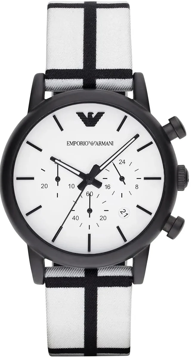 Emporio Armani Luigi Large Chronograph White Dial Two Tone Fabric Strap Watch for Men- AR1859