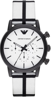 Emporio Armani Luigi Large Chronograph White Dial Two Tone Fabric Strap Watch for Men- AR1859