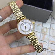 Emporio Armani Gianni T Bar Mother of Pearl White Dial Gold Steel Strap Watch For Women - AR190700