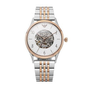 Emporio Armani Meccanico White Dial Two Tone Steel Strap Watch For Men - AR1921