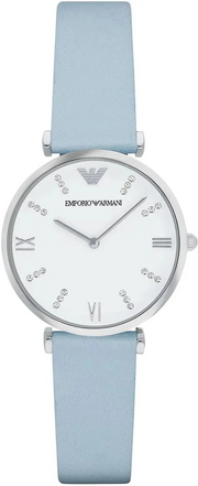 Emporio Armani Gianni T-Bar White Dial Blue Leather Strap Watch for Women - AR1928