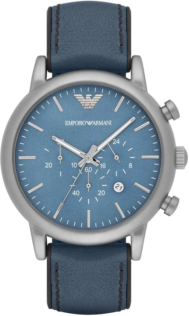 Emporio Armani Luigi XLarge Chronograph Blue Dial Blue Leather Strap Watch for Men - AR1969